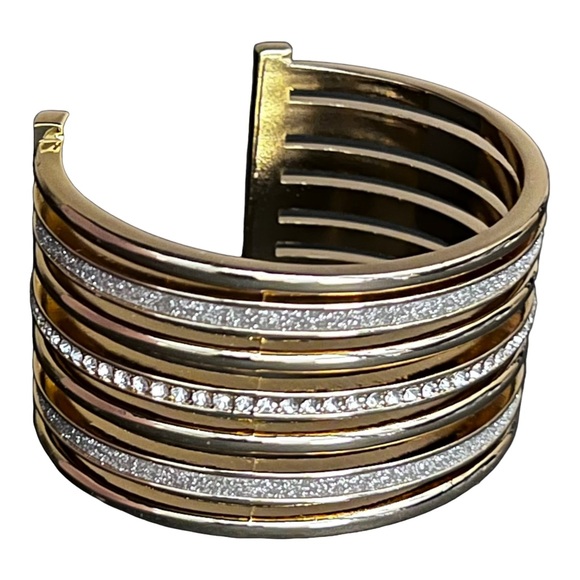 Cuff Bracelet Rhinestones Cuff Bracelet Rhinestones Gold Tone Cuff Bracelet - Picture 4 of 13